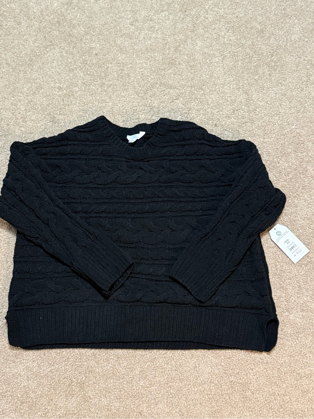 Women's Black Cable Knit Crewneck Sweater